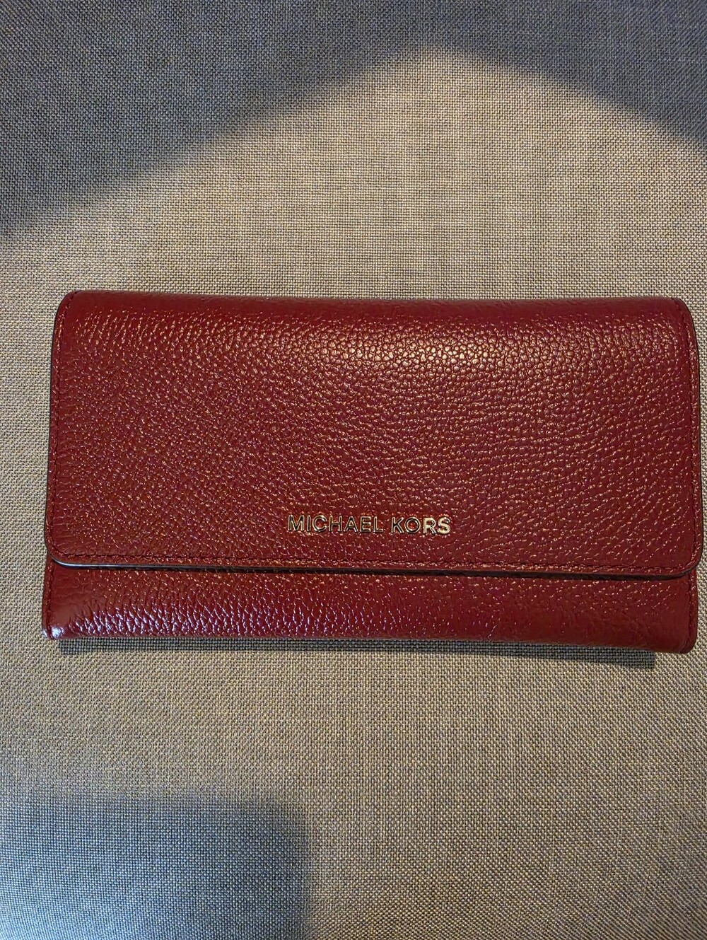 Michael Kors Burgundy Pebbled Leather Continental Wallet with Gold Logo